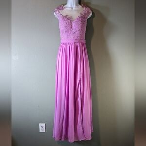 Cocomelody Violet  Sheath Floor Length Chiffon And Lace Bridesmaid Dress PR3554